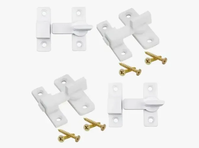 Kit 4 Pç Tranqueta Bico Virado Plástico Janela Portinhola Branco