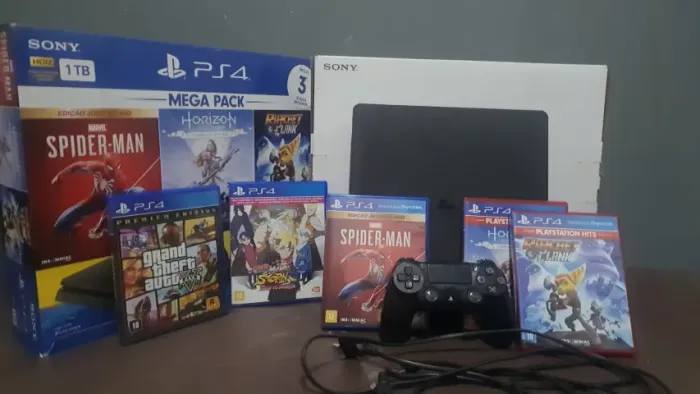 PLAYSTATION 4 1TB + 5 JOGOS + CAIXA ORIGINAL. COMPLETO E IMPECÁVEL!
