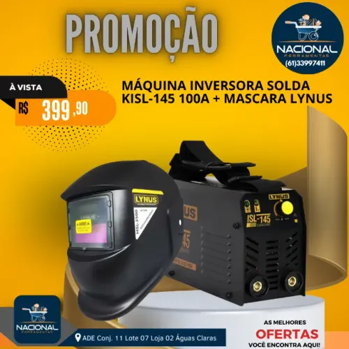 Máquina de Solda Inversora 100A KISL-145 + Máscara Lynus | Compacta e Potente
