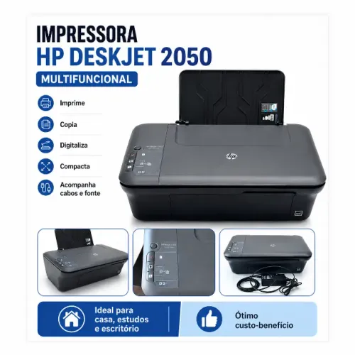 Impressora Multifuncional HP Deskjet J2050 Colorida Color  - Equipamento compacto e prátic
