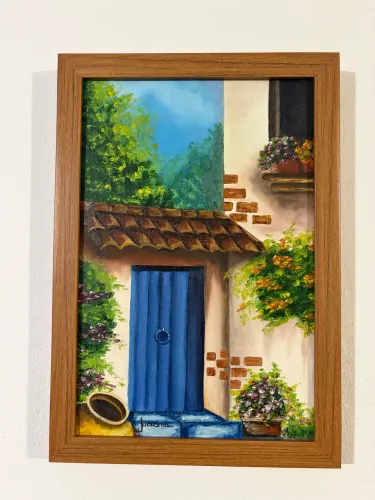 Pintura de tinta a óleo com moldura 
