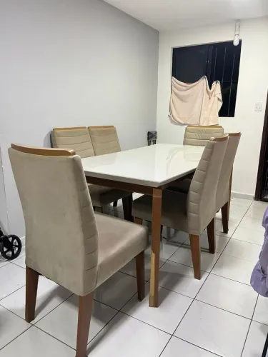 Mesa de 6 cadeiras com tampa de vidro mdf