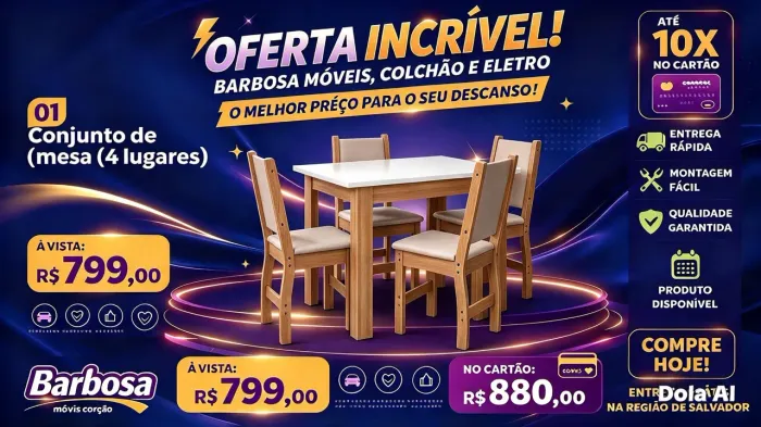 Mesa com cadeiras em promoção