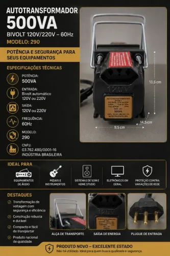 Autotransformador Bivolt 500VA - Novo, nunca utilizado