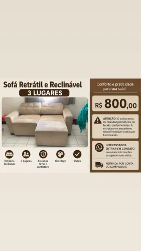 Sofá retrátil e reclinável 3 lugares 