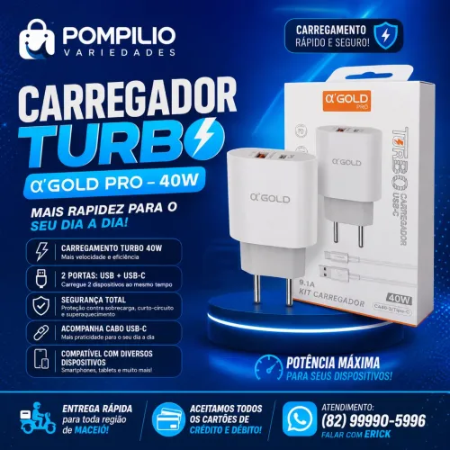 Carregador turbo iPhone/tipo c