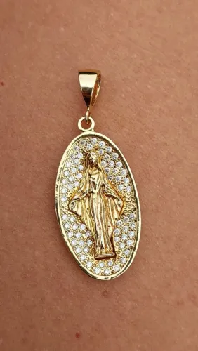 Pingente Semijoia Banho de 18k. Nossa Senhora 5cm.