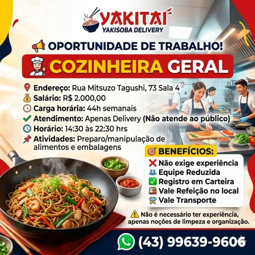 VAGA DE COZINHEIRO(A) GERAL