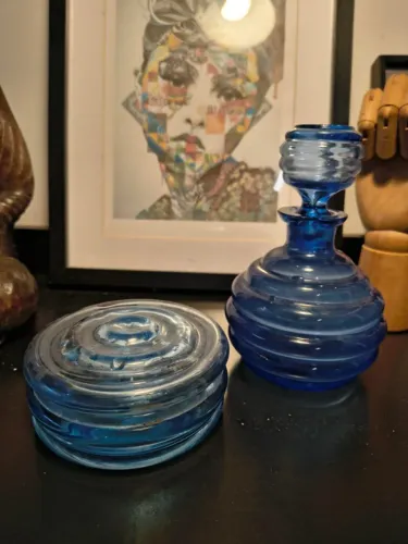conjunto vintage de vidro azul
