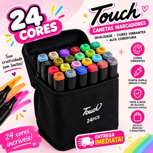 Canetas Marcadoras de Ponta Dupla 24 cores + estojo Preto (pronta entrega)