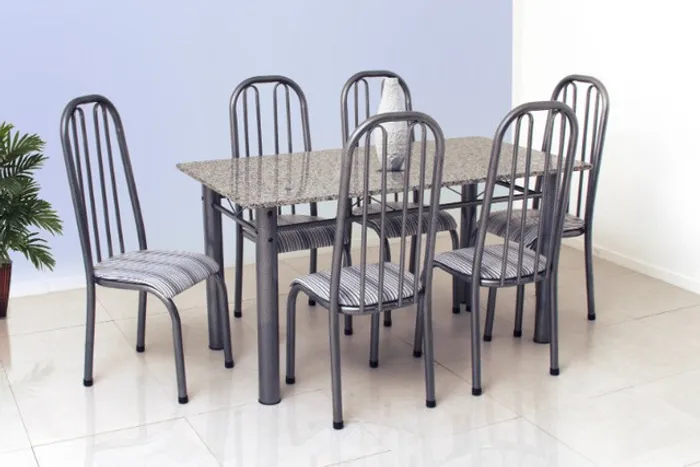 conjunto de mesa aço ( granito ) Rubi 6 lugares -> Entrega + montagem grátis
