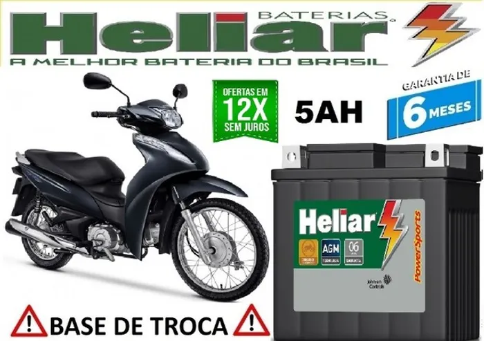 Bateria Heliar 5Ah Honda Biz 125cc 12v Automotivo  
