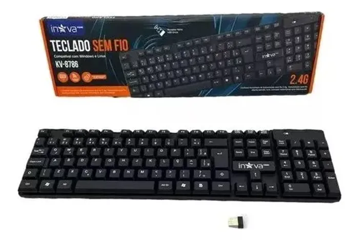 Teclado sem fio com adaptador usb wireless 2.4ghz