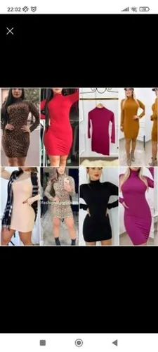 Vestido básico curto Canelado manga longa diversas cores