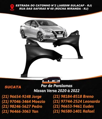 Par de Paralamas Nissan Versa 2020 à 2022