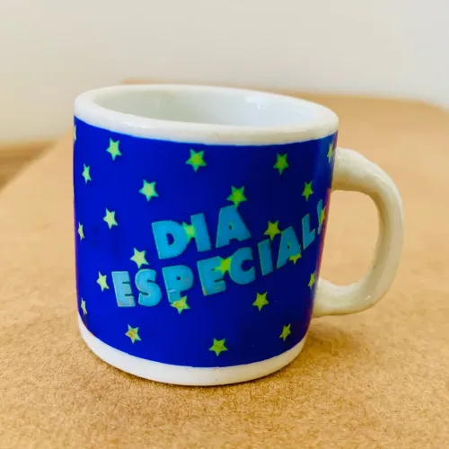 Mini Caneca Dia Especial Azul com Estrelinhas Presente Namorados Mae Pai