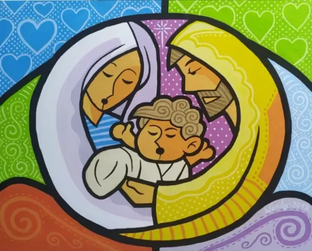 Quadro Sagrada Família - Pintura tinta acrílica com borda lateral pintada