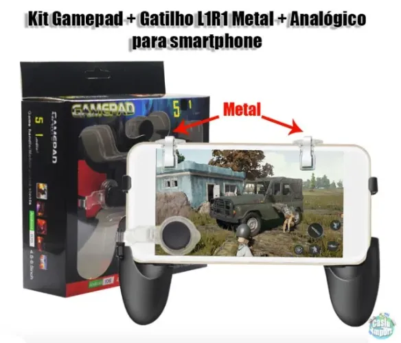 Gatilho L1 R1 Metal + Analógico + Suporte Celular Pubg, free fire e COD
