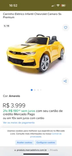Carrinho Elétrico Infantil Chevrolet Camaro SS Premium
