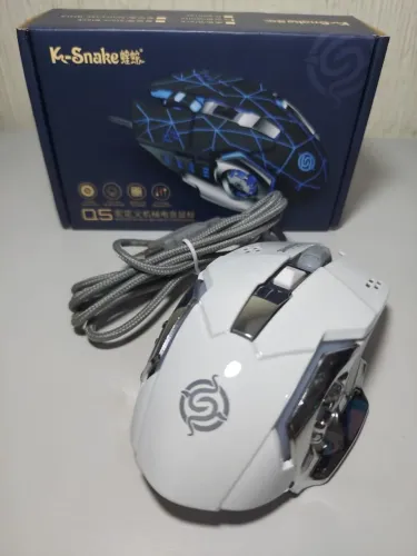 Mouse Gamer K-Snake Viper Q5 Branco Profissional com 3200 DPI 6 botões e Led RGB