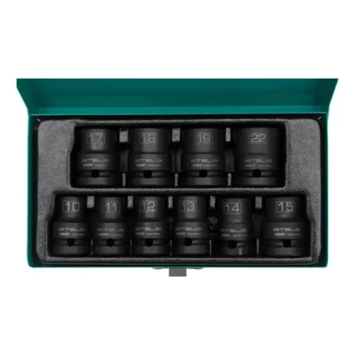Jogo de Soquetes Sextavados de Impacto 10 a 22 mm com Encaixe 1/2 Pol. 10 Peças - STELS-13