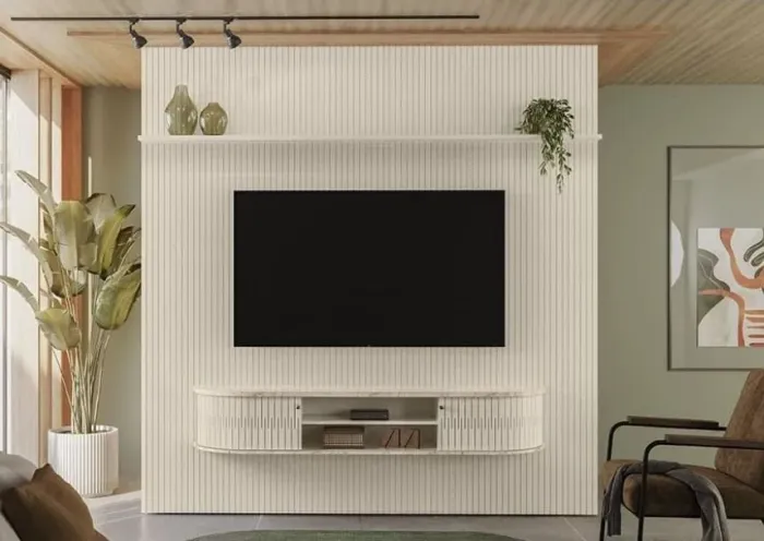 Painel de TV Moderno com Rack Suspenso e Prateleira