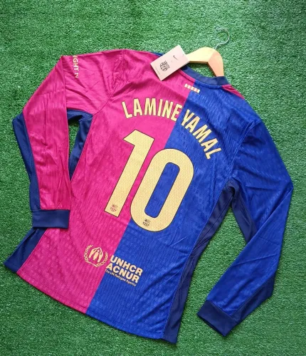 Camisa do Barcelona versão jogador manga longa personalizada Lamine Yamal 10