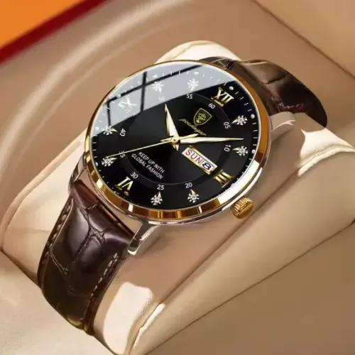 Relogio Poedagar luxo a prova dágua Pulseira couro quartzo 