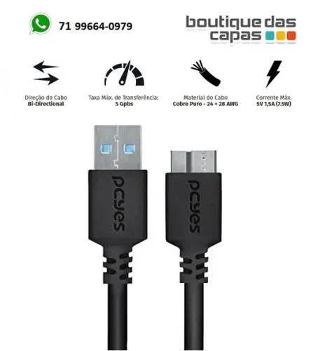 CABO USB 3.0 MICRO HD EXTERNO E DERIVADOS 3 METROS PUAMCM3-3 Samsung Seagate Toshiba sony
