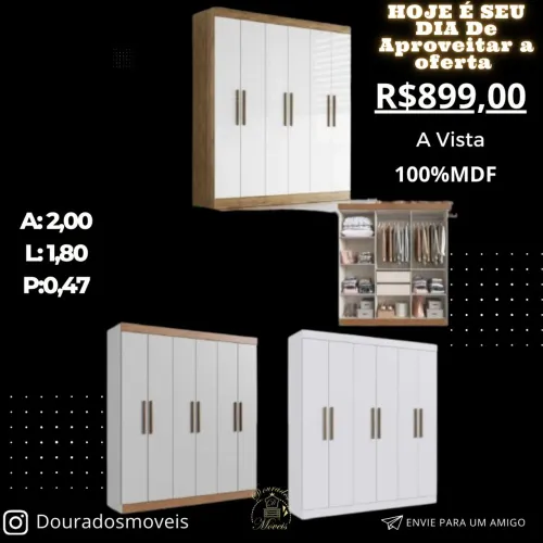 Guarda-Roupa 6 Portas 100% MDF - Branco
