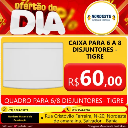 QUADRO PARA 6 A 8 DISJUNTORES TIGRE - CAIXA PARA 6/8 DISJUNTORES TIGRE 