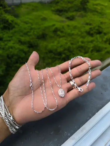 Conjunto de prata 925, corrente pulseira e pingente, entrega imediata