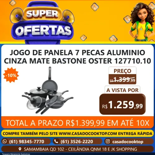 JOGO DE PANELA 7 PECAS ALUMINIO CINZA MATE BASTONE OSTER 127710.10