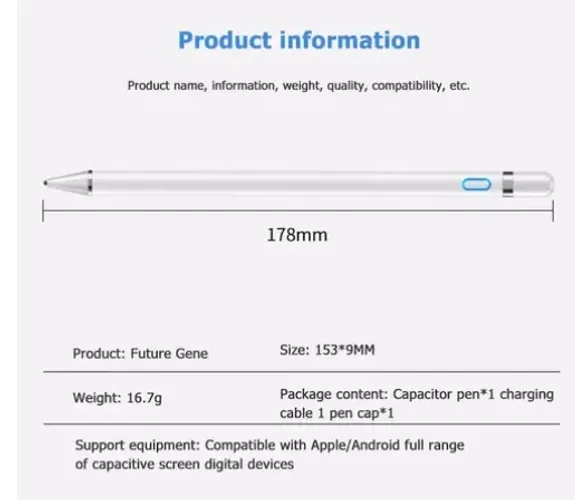 Caneta Capacitiva Touch Screen Ponta Fina 2mm. Alta precisão.