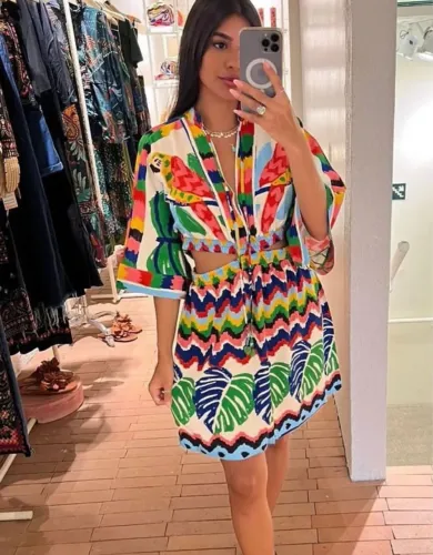 Vestido P farm estampado colorido - Verão