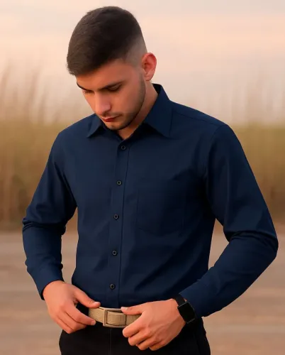 Camisa Social Azul Escuro ( P, M, G, GG )