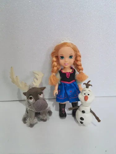Lote Frozen Boneca Ana Princesa Disney 15 cm, Sven Ty, Olaf Top Cau