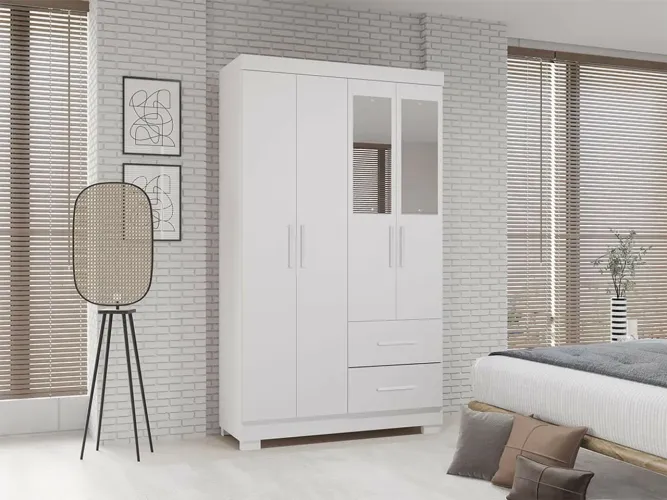 Guarda-Roupa 4 Portas Branco com Espelho pronta entrega promoção 