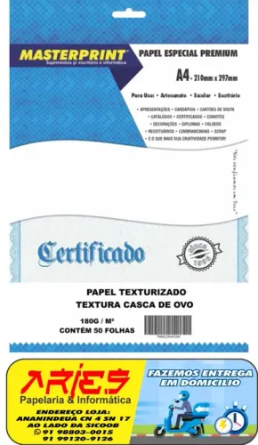 PAPEL TEXTURA CASCA DE OVO MASTERPRINT A4 50 FOLHAS 180G