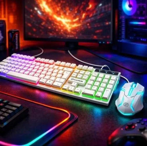 Kit Gamer Teclado + Mouse Branco Rgb led Usb