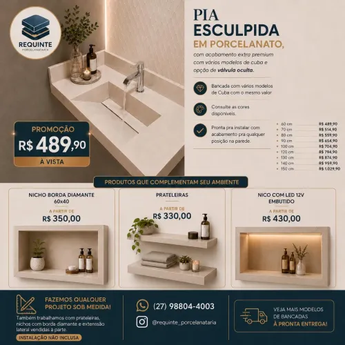 Pia lavabo em porcelanato esculpido preço tabelado