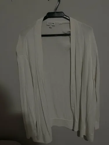 Cardigan branco de malha canelada da Lacoste