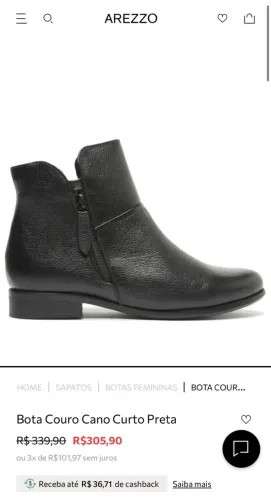 Bota Arezzo couro cano curto 
