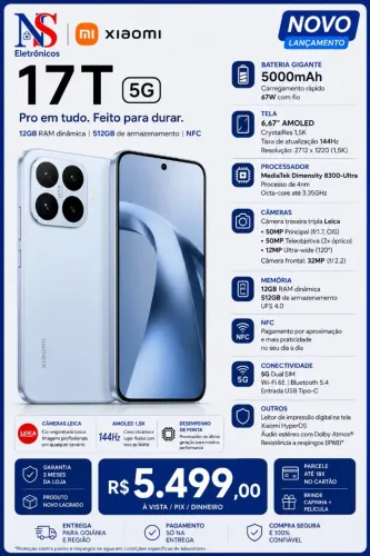 Xiaomi 17 5G 512GB 12GB RAM CAMERA LEICA LANÇAMENTO 2026 LACRADO GARANTIA NOVO