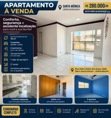 Apartamento 3 Quartos c/ Suíte | 70m² | 2º Andar | Condomínio completo