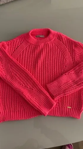 Suéter feminino tricô rosa neon