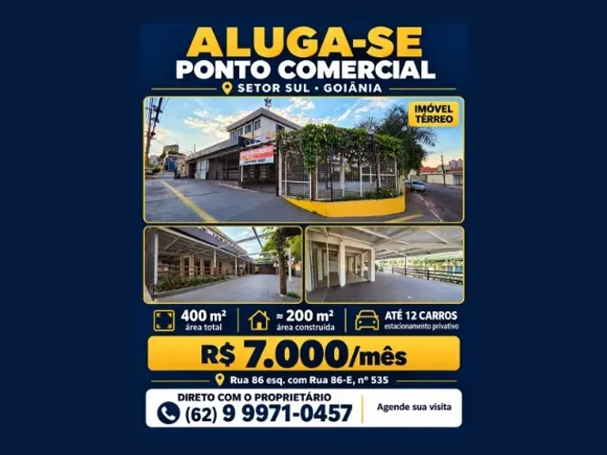 Ponto comercial de esquina no Setor Sul, 400 m² e até 12 vagas privativas