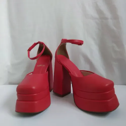Sapato de salto plataforma meia pata vermelho