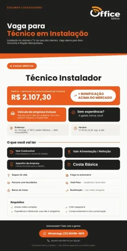 VAGA PARA TÉCNICO EM INSTALAÇÃO