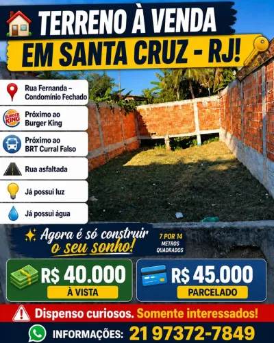 Vendo terreno em condomínio fechado em santa cruz próximo a estação BRT e fácil acesso .